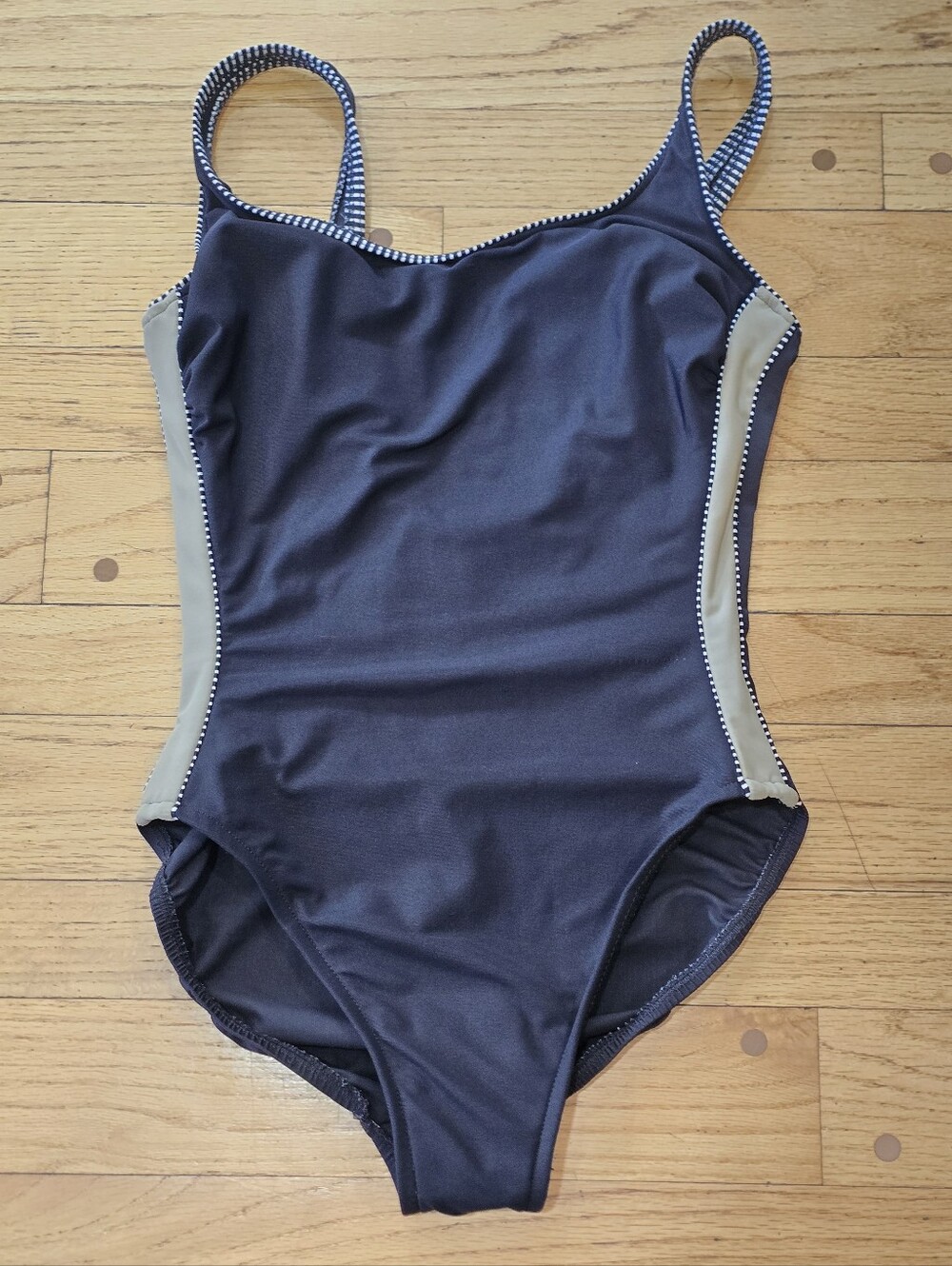 Vintage Mainstream Swimwear Navy Blue Contrast Side Panel One-Piece Swimsuit 8